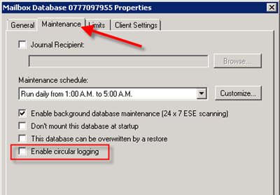 Verify that circular logging is disabled