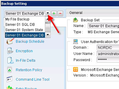 Select the backup set to change