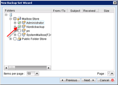 Select the mailboxes for backup