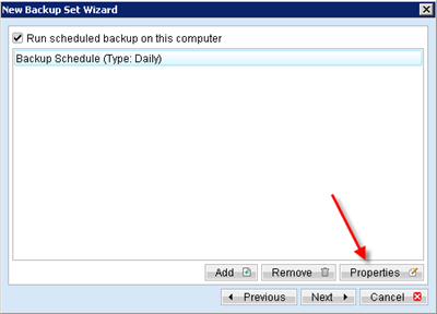 Click on the Properties button to adjust the schedule