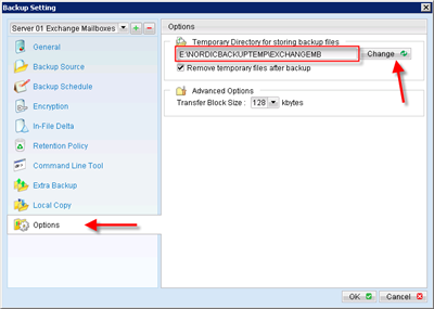 Set options for backups