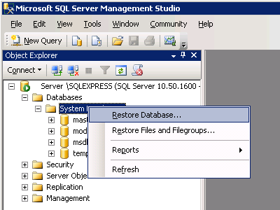 Select Restore Database