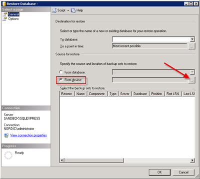 Click From Device to select the restore database
