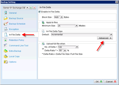 Change Delta Block settings for large files