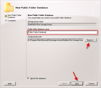 Set the database name for the public folder store