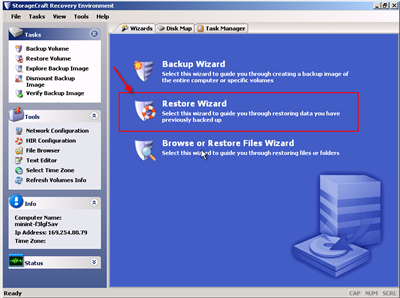 Click on Restore wizard